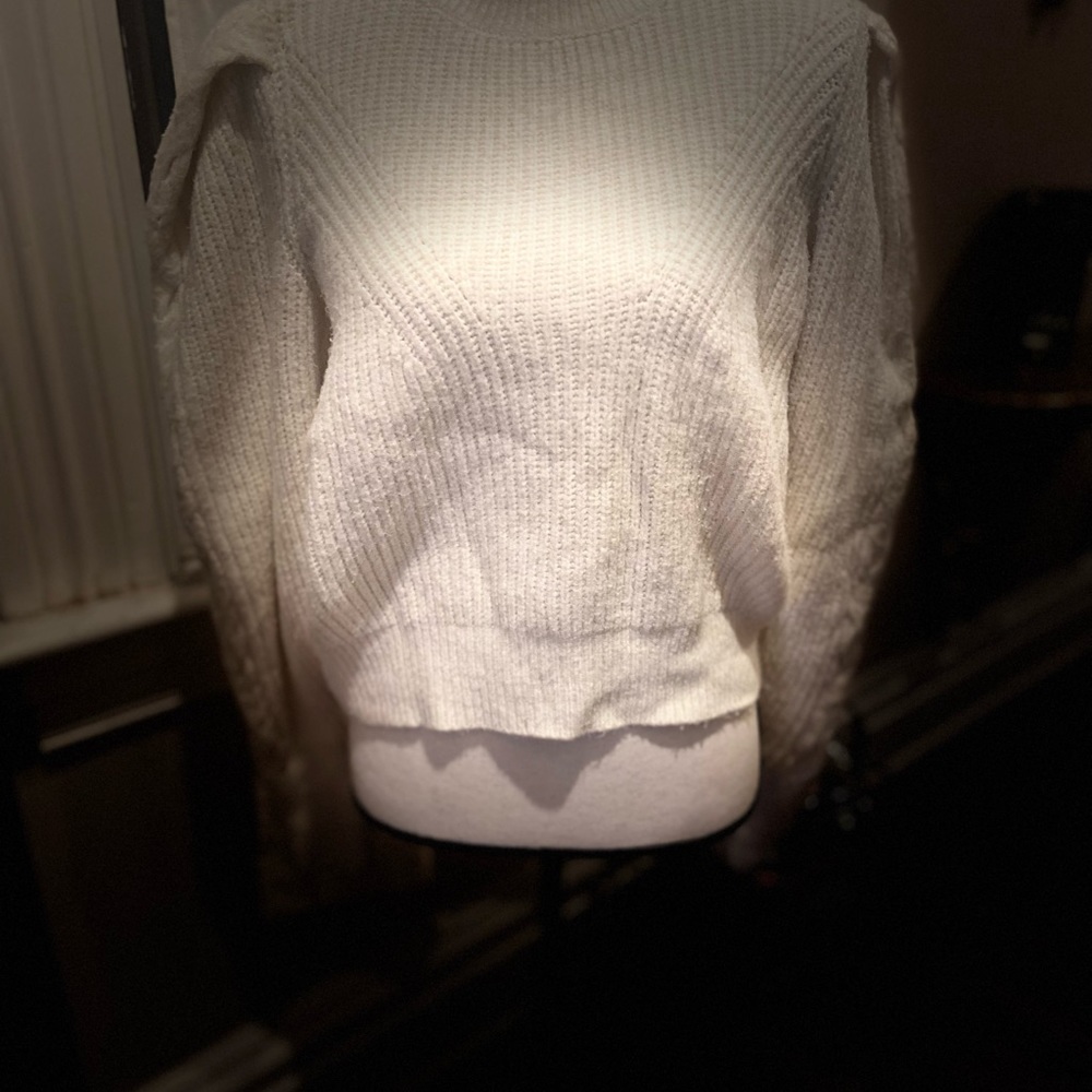 Express Cable Knit Puff Sleeve Open Back Sweater Size XL